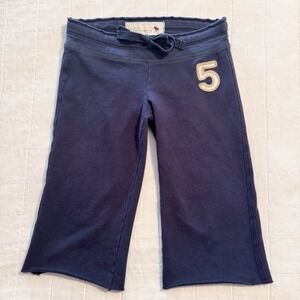 Abercrombie & Fitch Y2K Capris Womens LARGE Navy Wide Leg Sweats Knee Length VTG